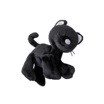 Black plush toy cat on a white background
