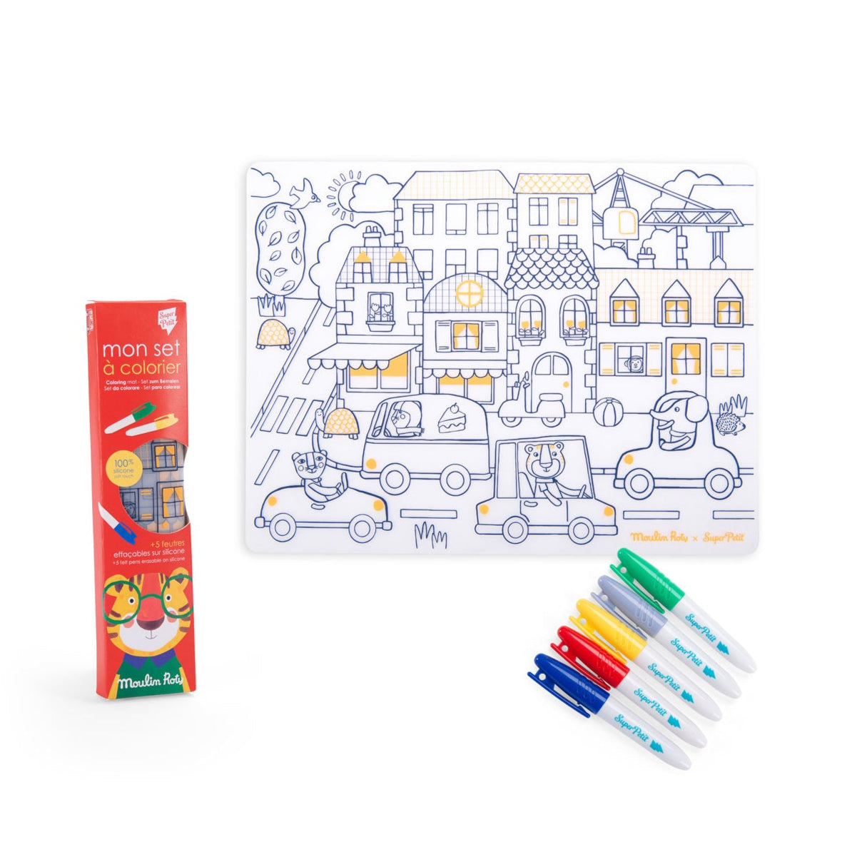 Silicone Colouring Set & 5 Pens - Les Popipop