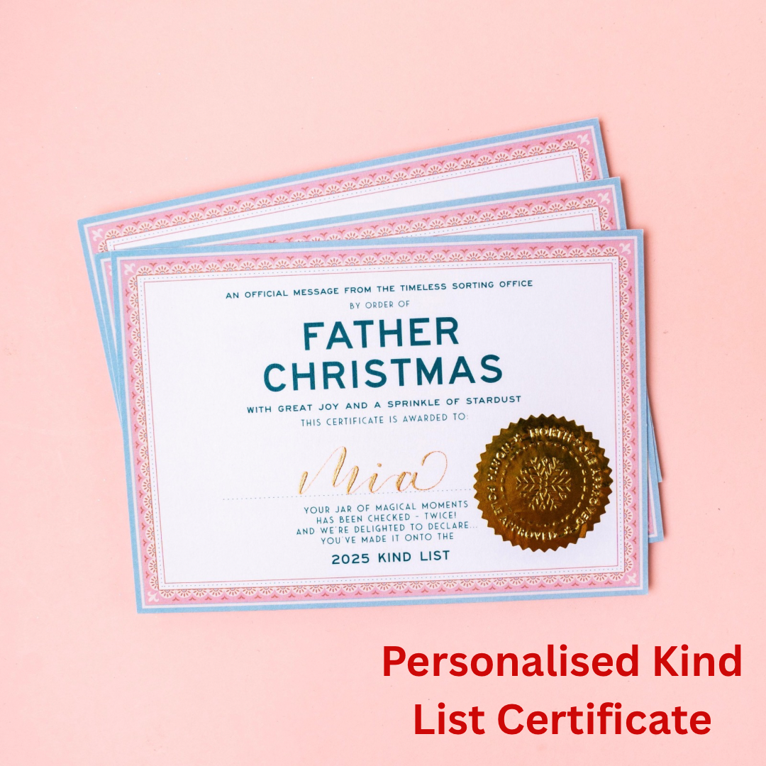 Personalised Kind List Certificate from Father Christmas on a pink background